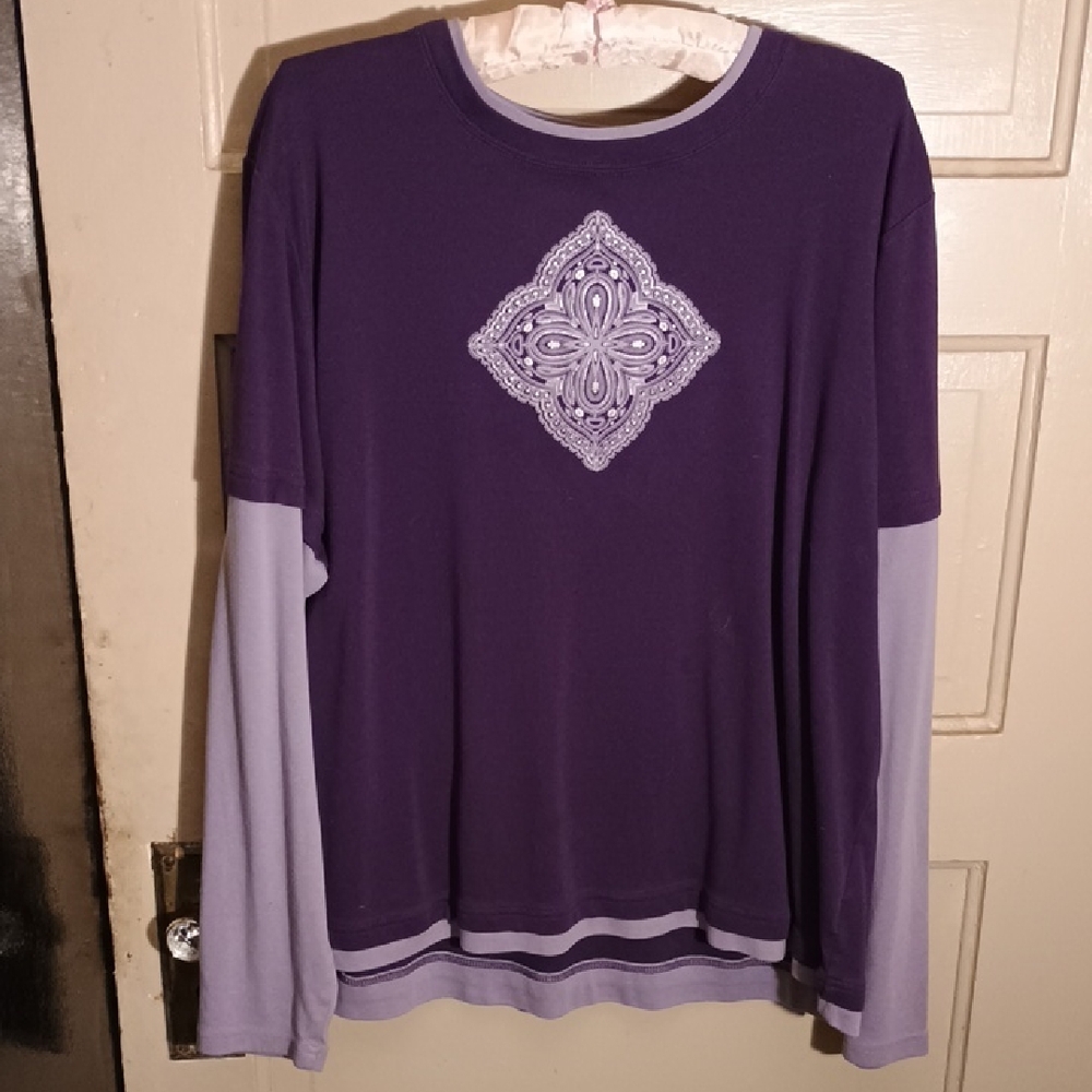 Purple Long Sleeve Women's Top with Embroidered Design